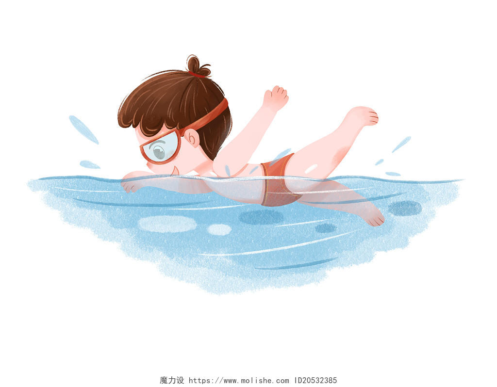 游泳卡通角色游泳元素小孩学游泳夏天夏日夏季玩水PNG素材